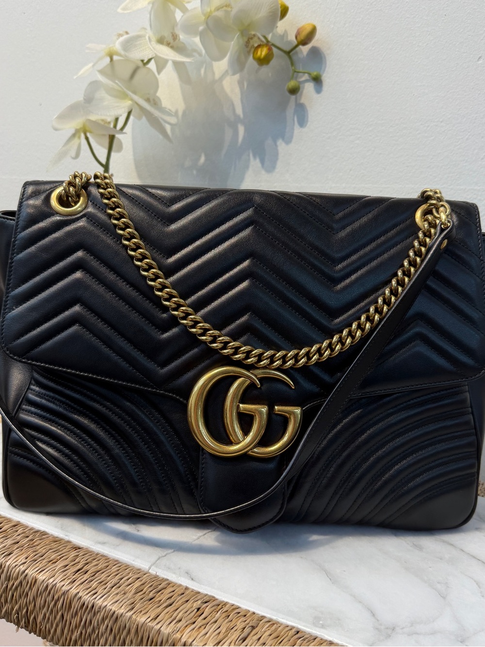 Gucci GG Marmont Matelassé Black Leather Shoulder Bag